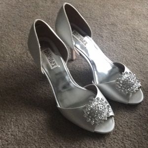 Badgley Mischka Lacie white satin heels
